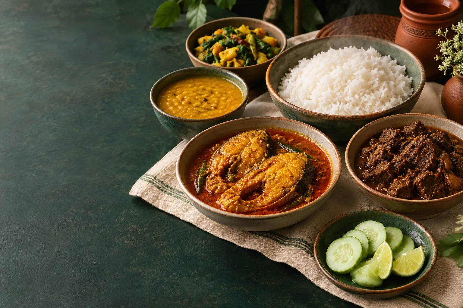 ভাত, ডাল ও তরকারির থালা